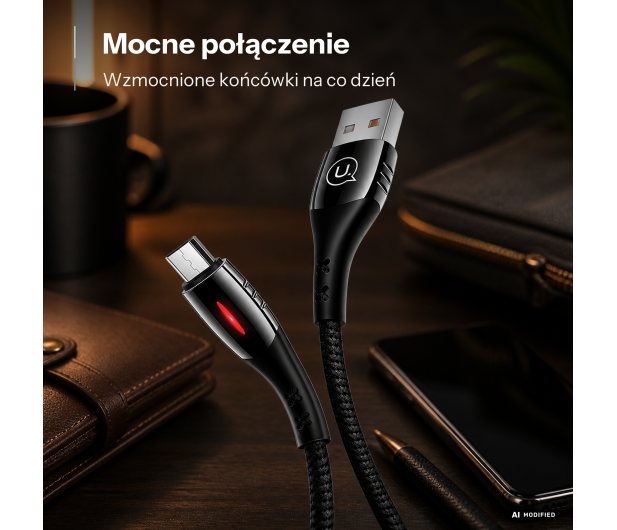 USAMS Kabel pleciony microUSB 1,2m Power-off 2A czarny - 1569061 - zdjęcie 2